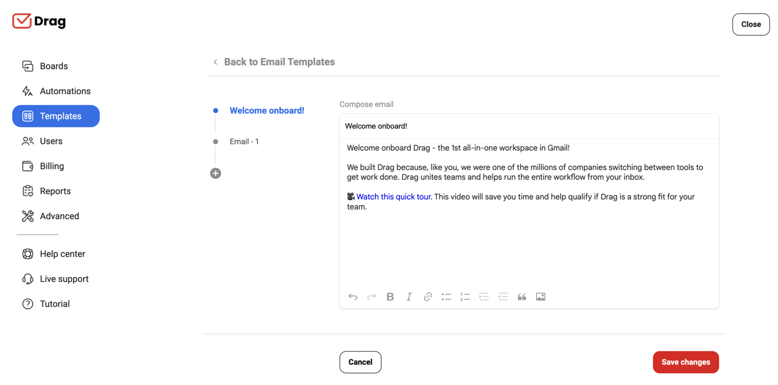 auto-reply email template drag