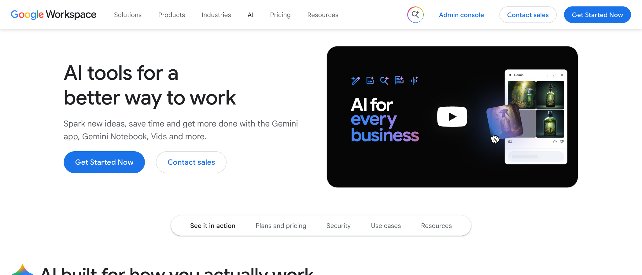 Google's Gemini for Workspace page in 2026