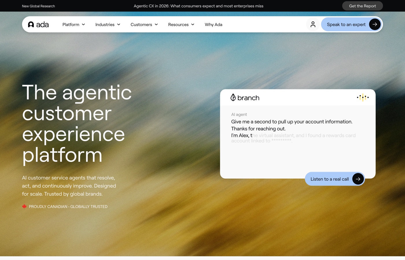 Ada's homepage in 2026