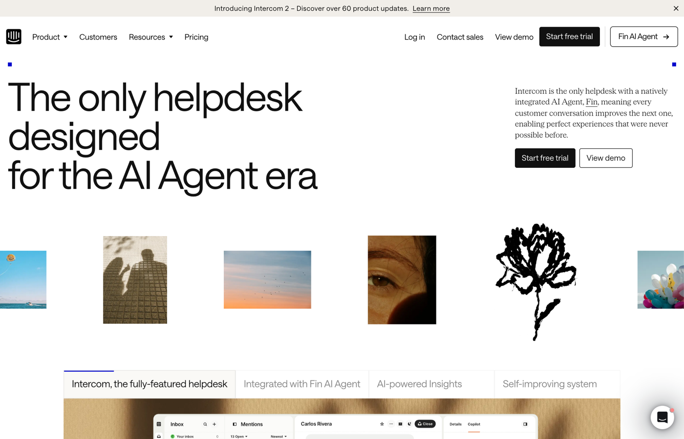 Intercom's homepage in 2026