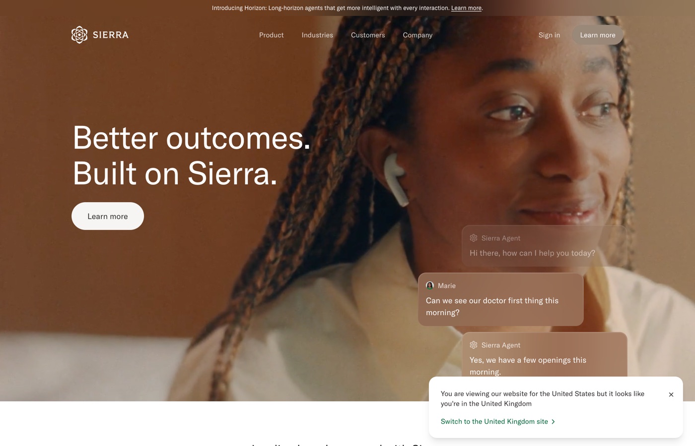 Sierra's homepage in 2026