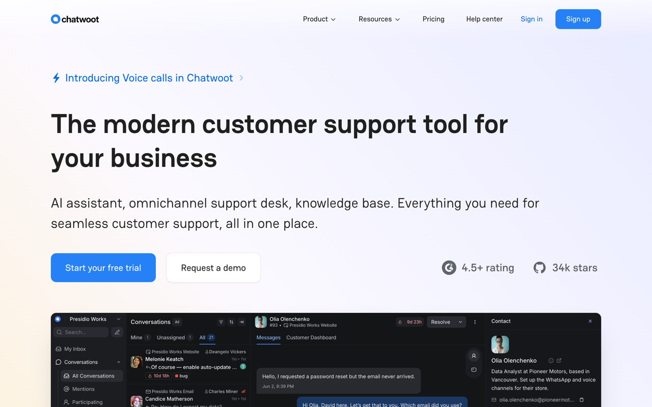 Chatwoot open-source support dashboard