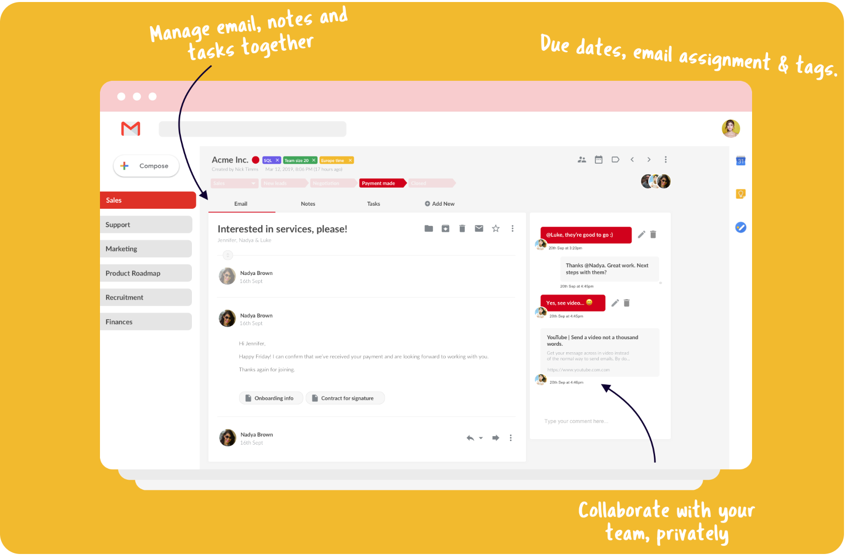 Shared Inbox graphic with all features highlighted