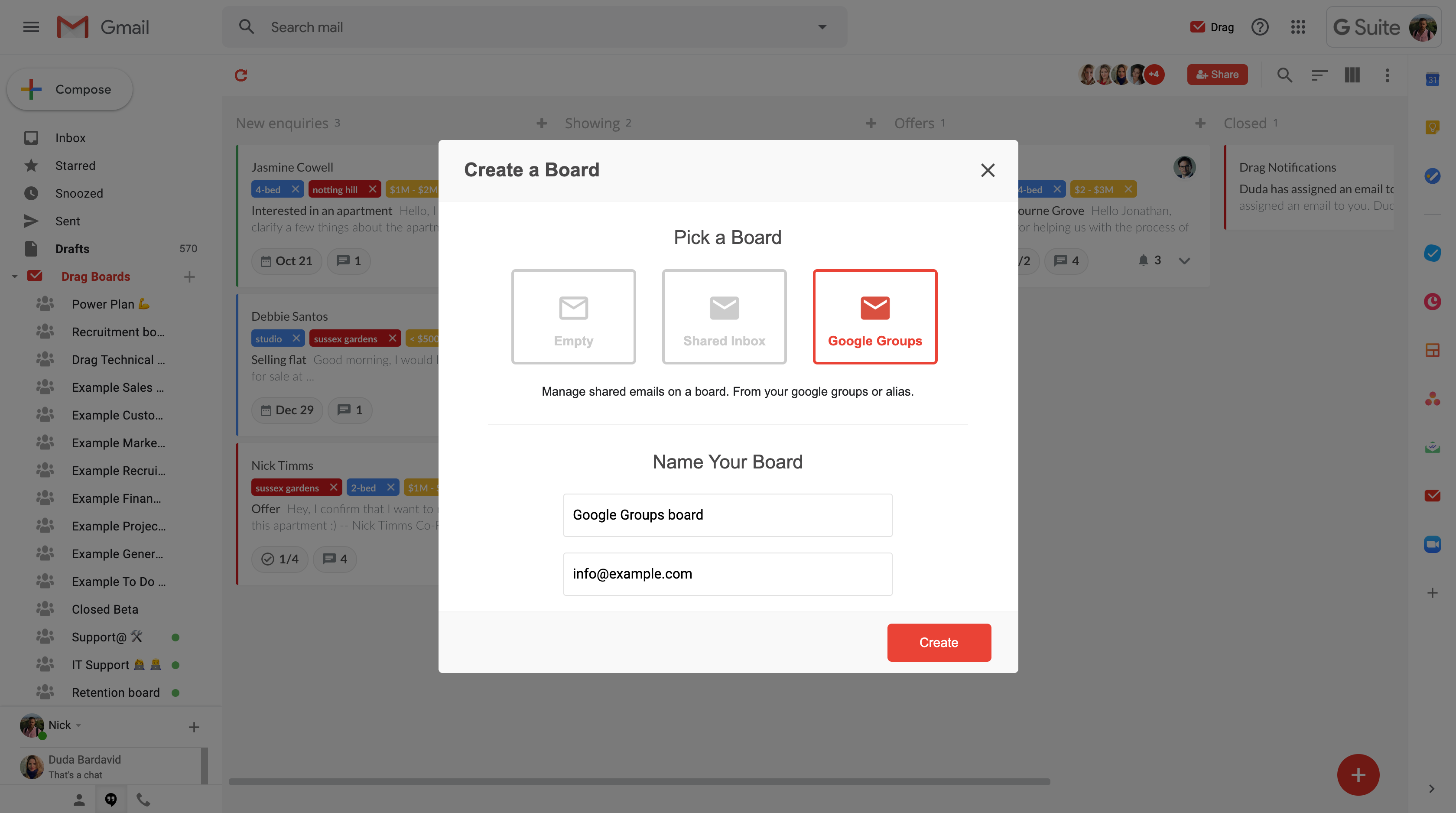 Google Groups shared inbox option