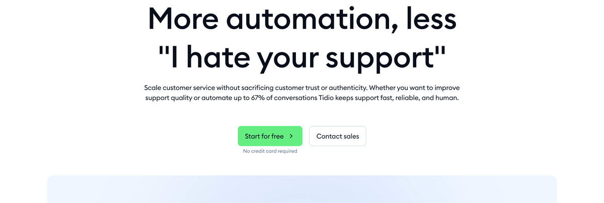 Tidio's homepage in 2026