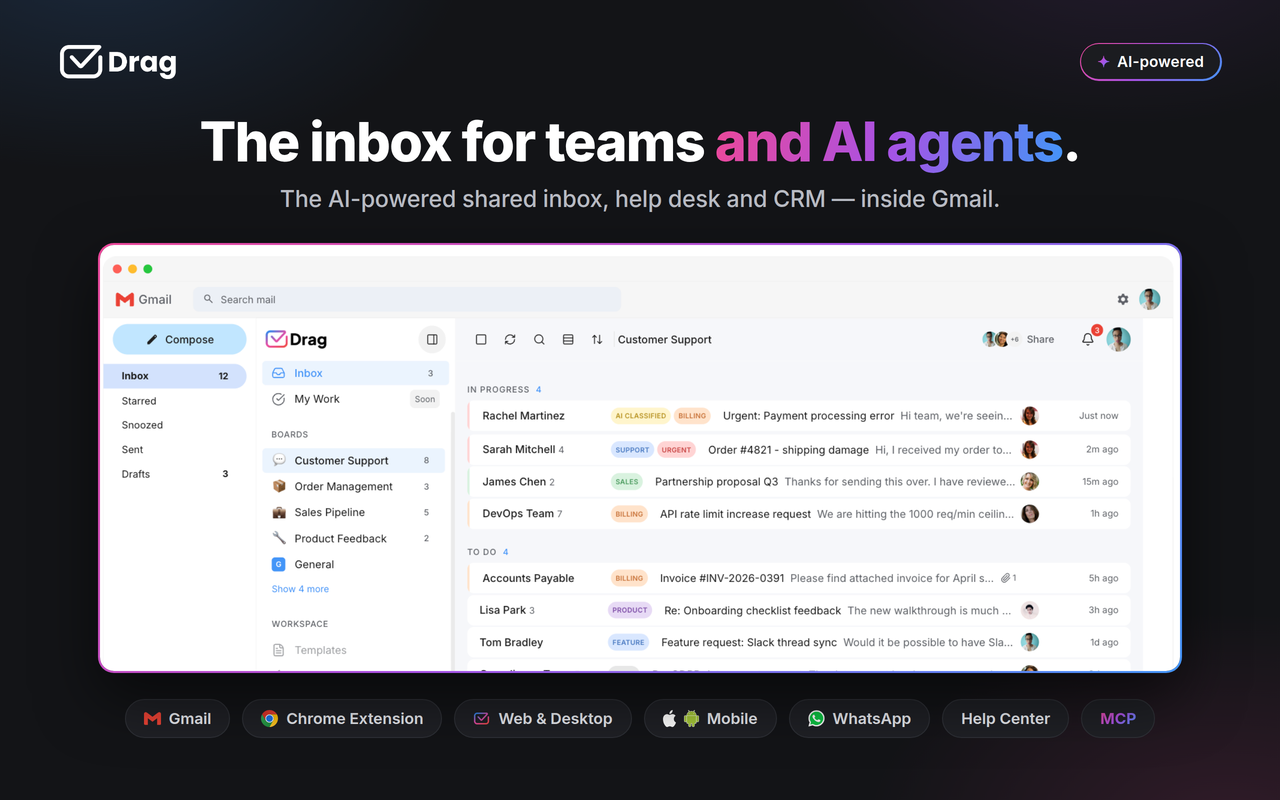 Drag on the Chrome Web Store: the AI-powered shared inbox, help desk and CRM inside Gmail