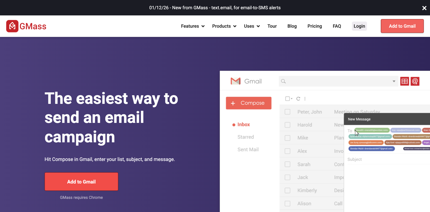 GMass mail merge homepage