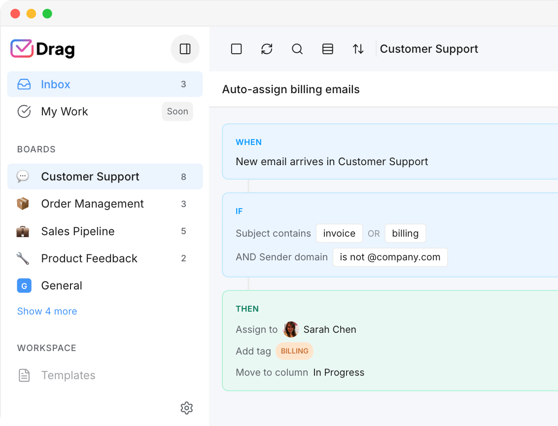 Drag automation rule builder in Gmail