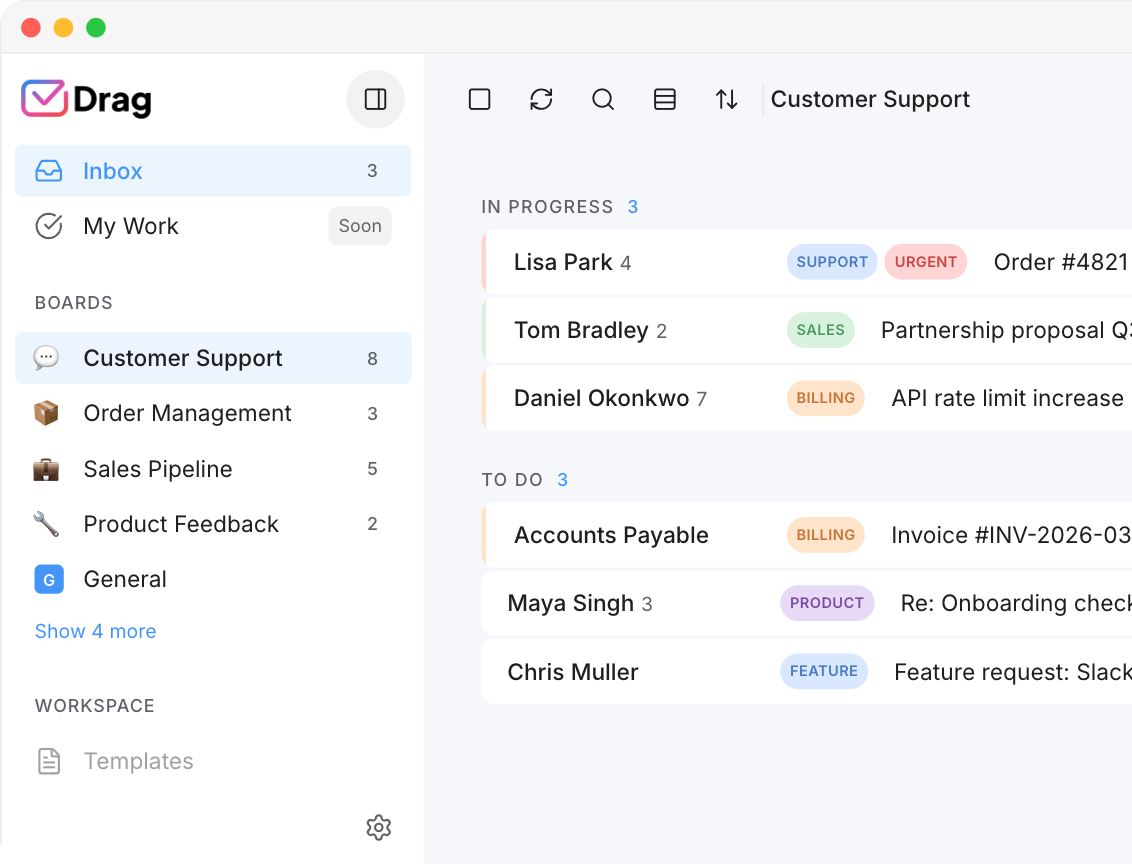 Drag board interface in Gmail