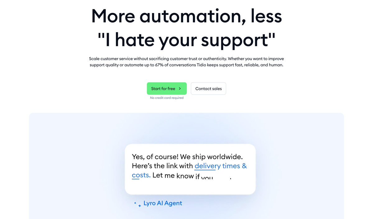 Tidio: more automation and less "I hate your support", powered by the Lyro AI agent