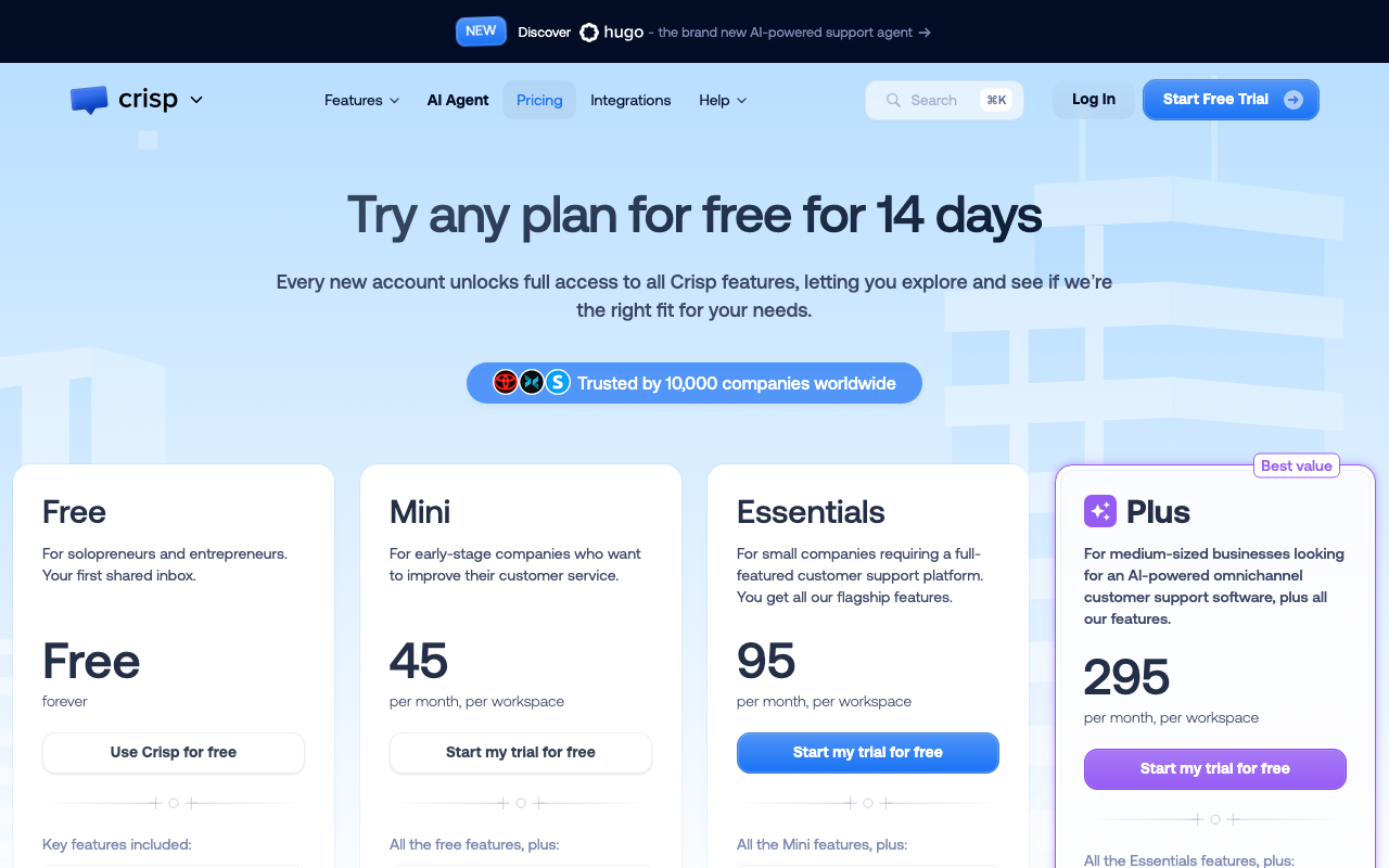 Crisp workspace with the Hugo AI agent