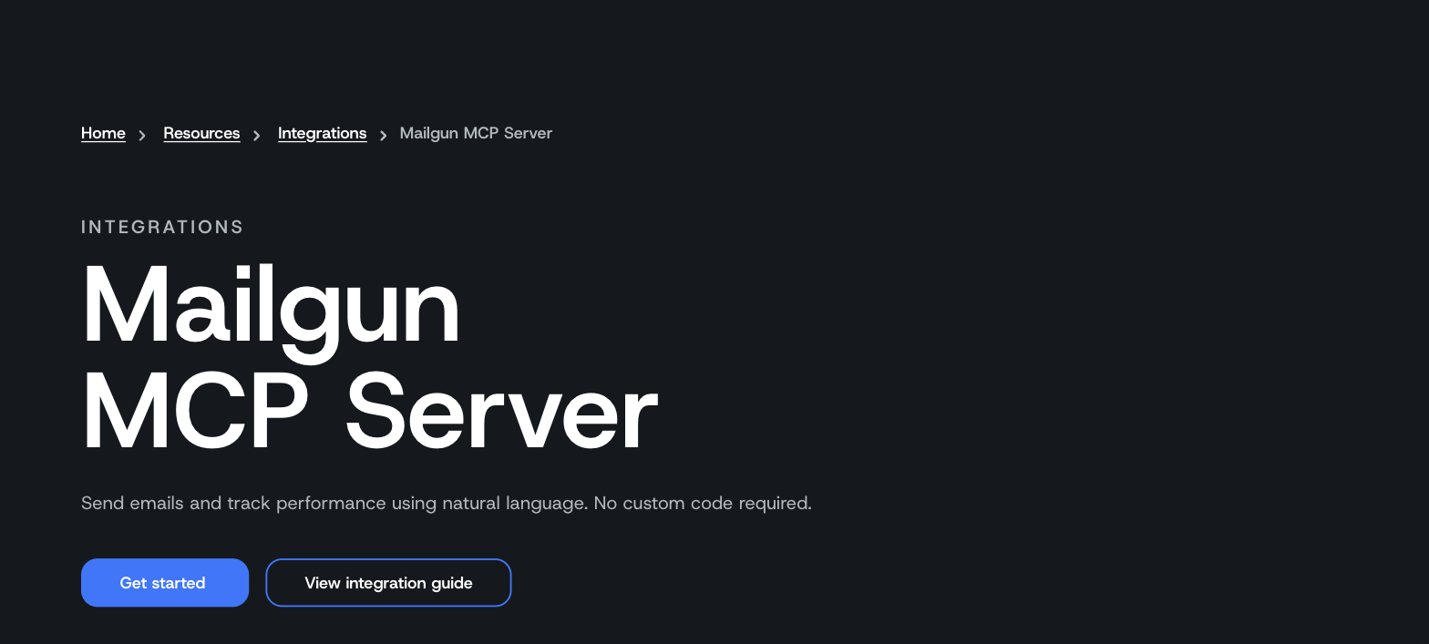 Mailgun's MCP server page: send emails and track performance using natural language