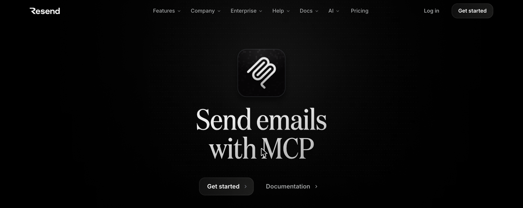 Resend's MCP page: send emails with MCP, the official hosted server