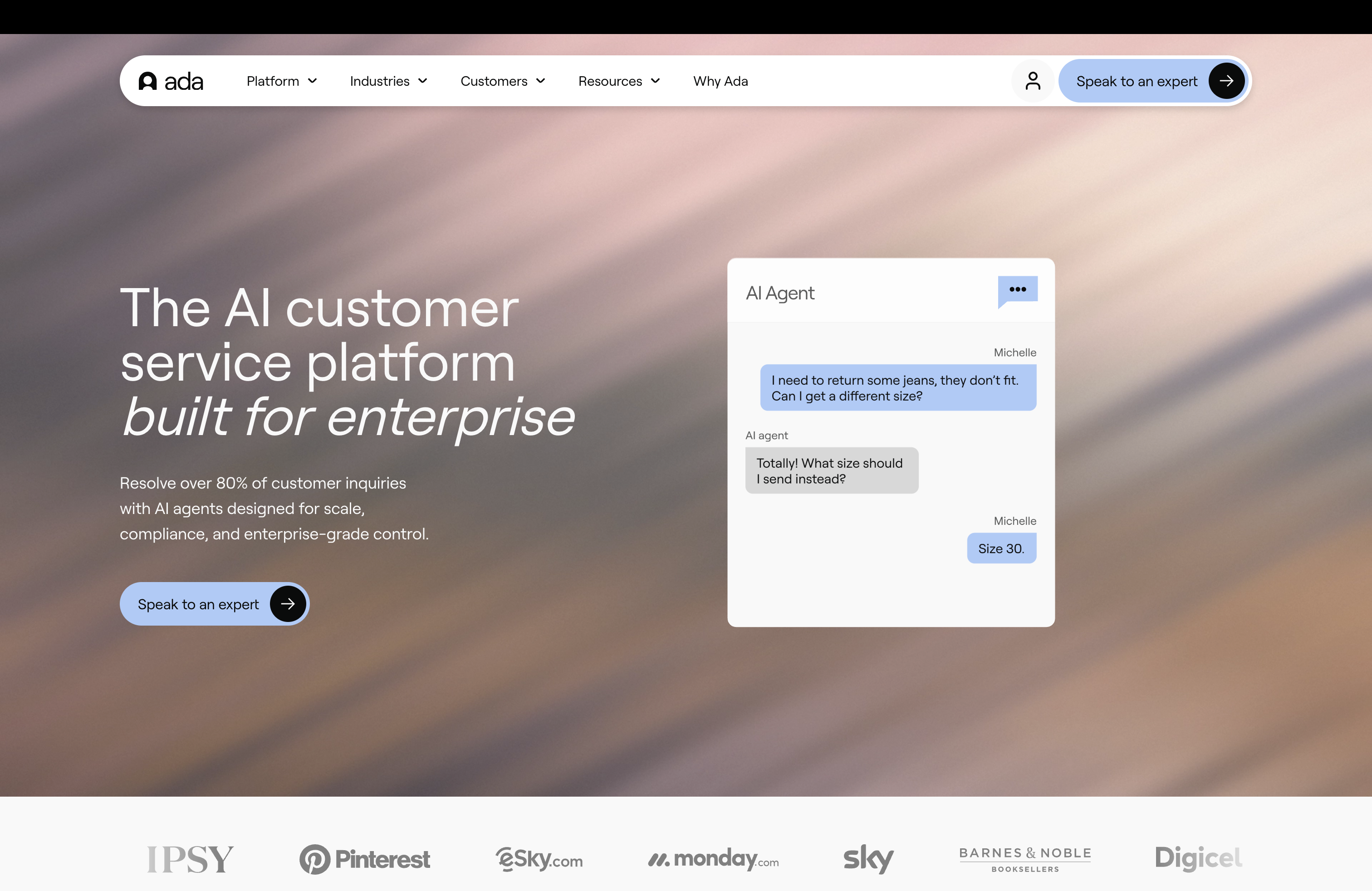 Ada AI agent platform