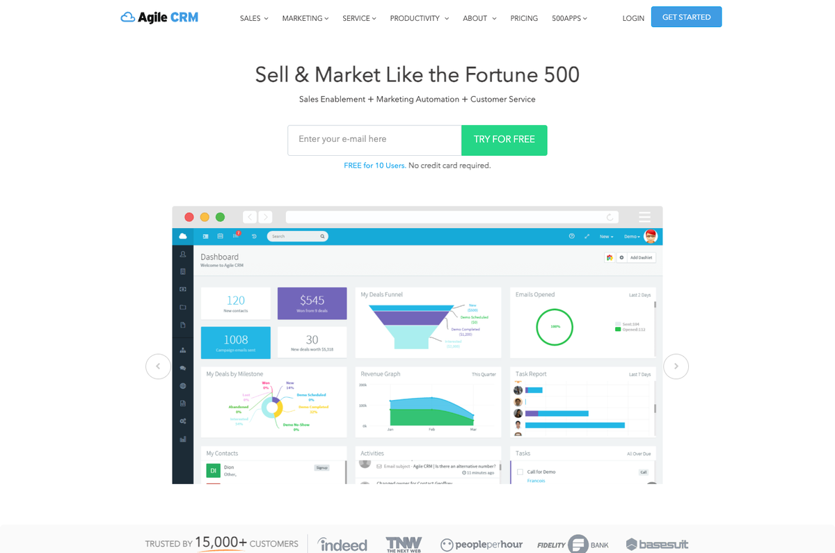 Agile CRM homepage