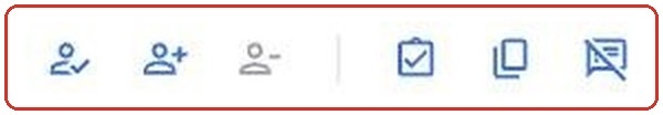 Google Groups conversation toolbar: three assign buttons and three resolve buttons, highlighted