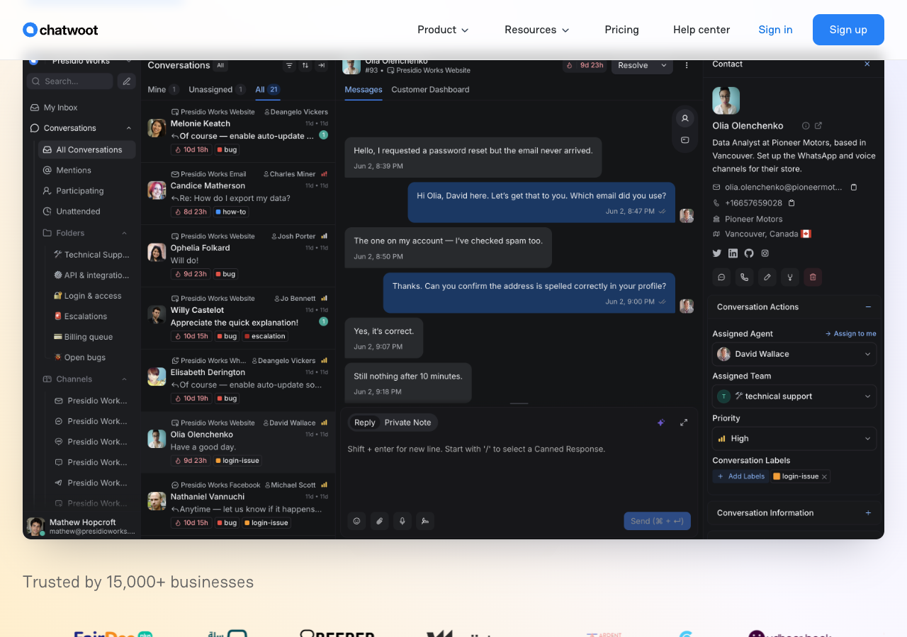 Chatwoot conversation inbox