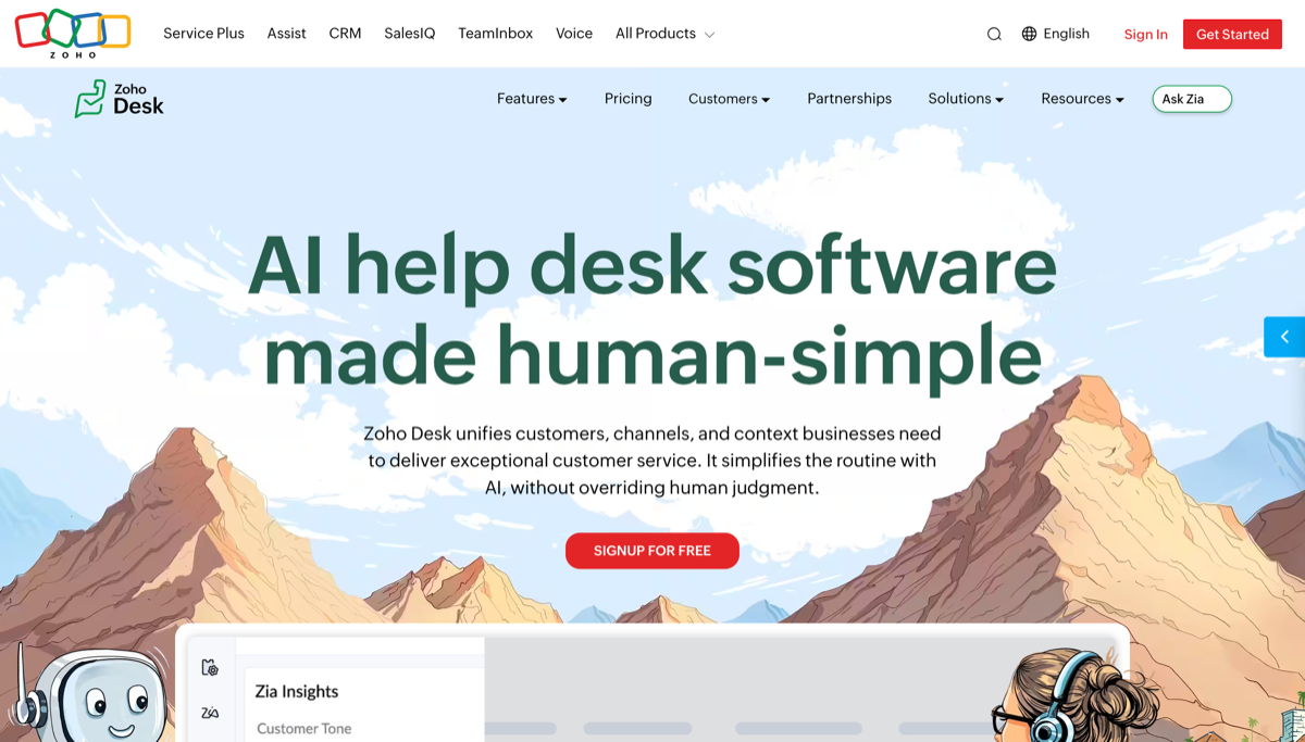 Zoho Desk homepage
