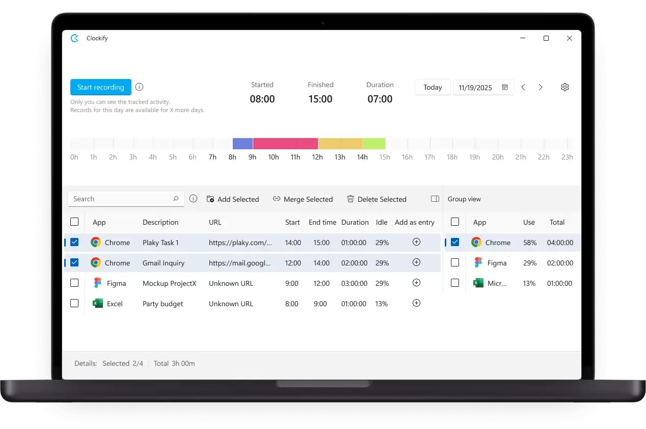 Clockify task management interface
