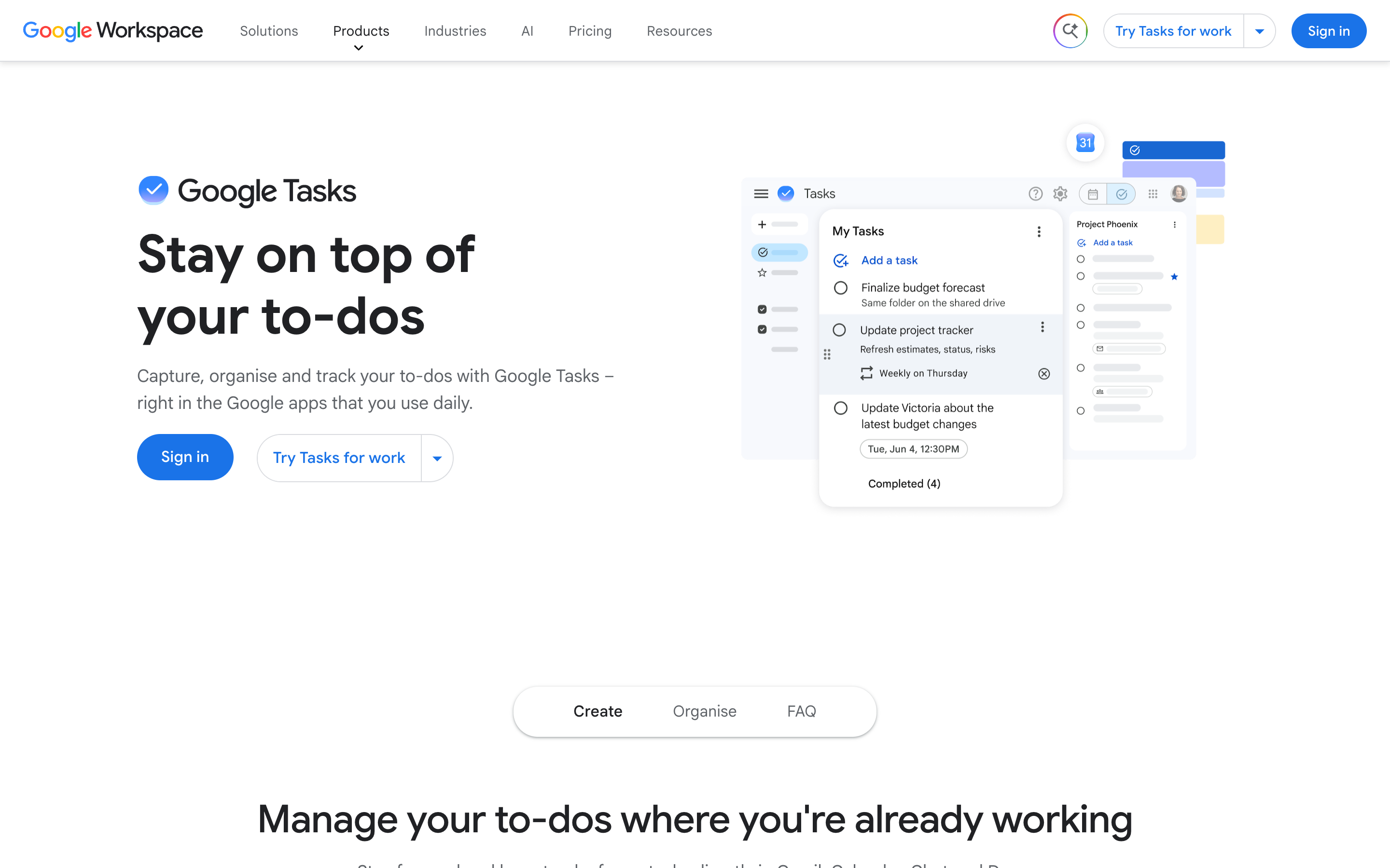 Google Tasks homepage