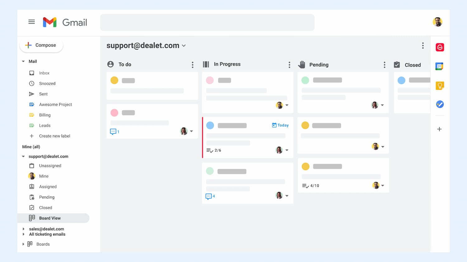 Gmelius shared inbox interface inside Gmail