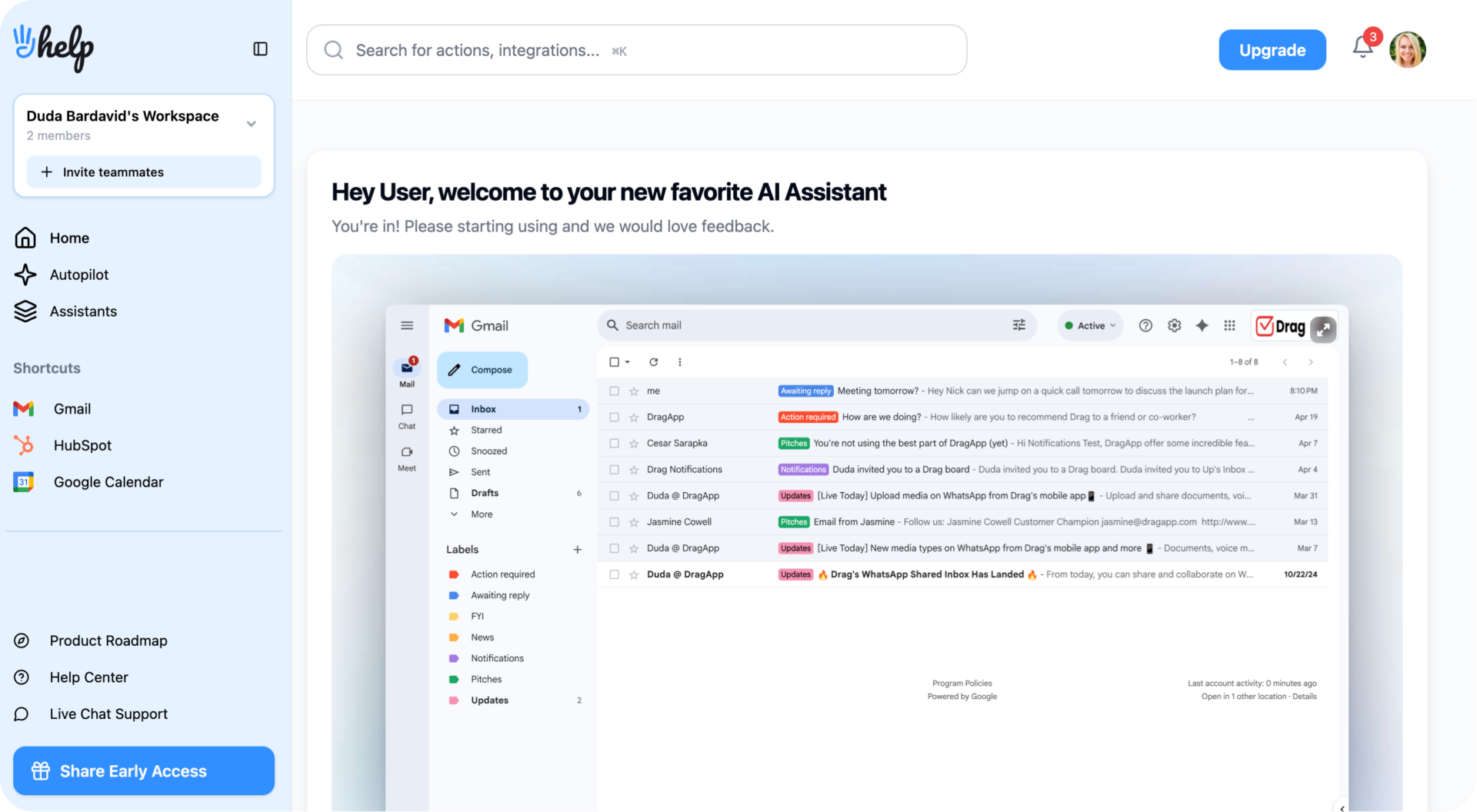 HeyHelp AI assistant inside Gmail with model selection