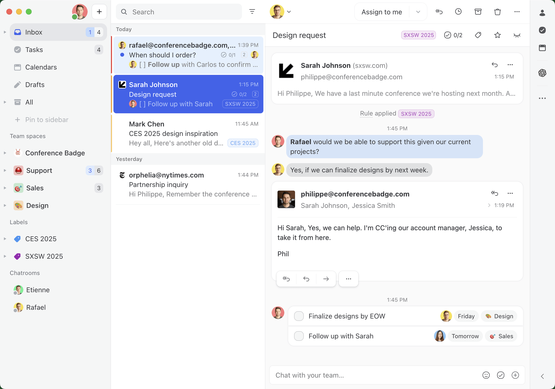 Missive collaborative inbox with shared drafts and internal chat