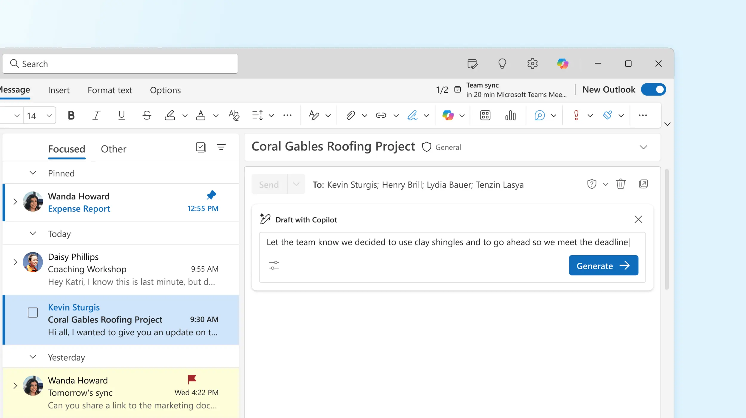 Outlook Copilot AI assistant in Microsoft 365