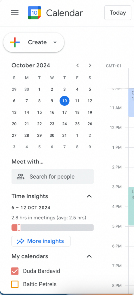 google calendar left side menu