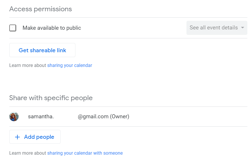 permissions Google Calendar