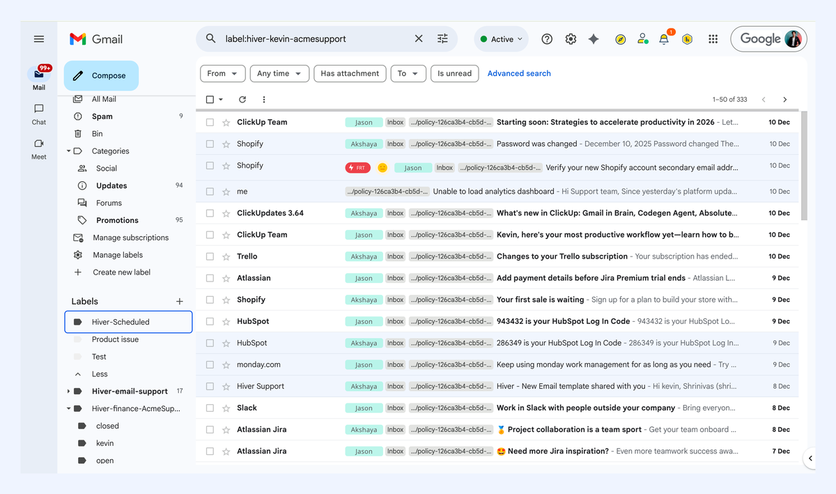 Hiver shared inbox in Gmail