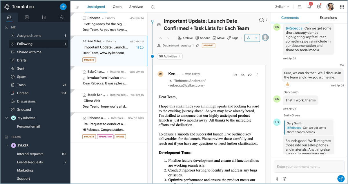 Zoho TeamInbox shared inbox