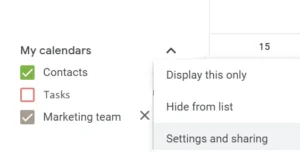 google calendar setting and sharing