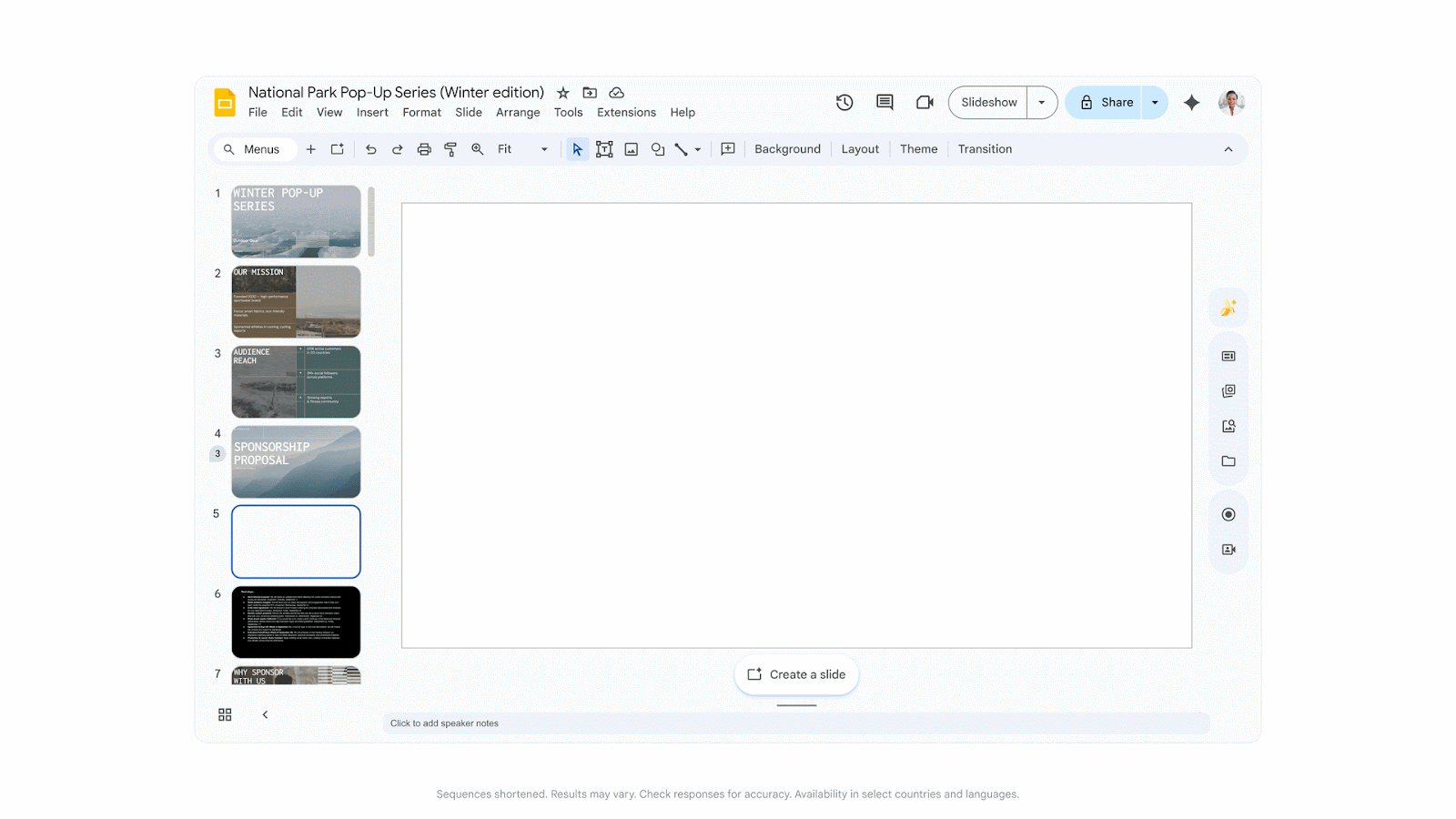 Google's image of Gemini generating brand-matched slides from an existing deck, from Google's Workspace Updates announcement of April 2026