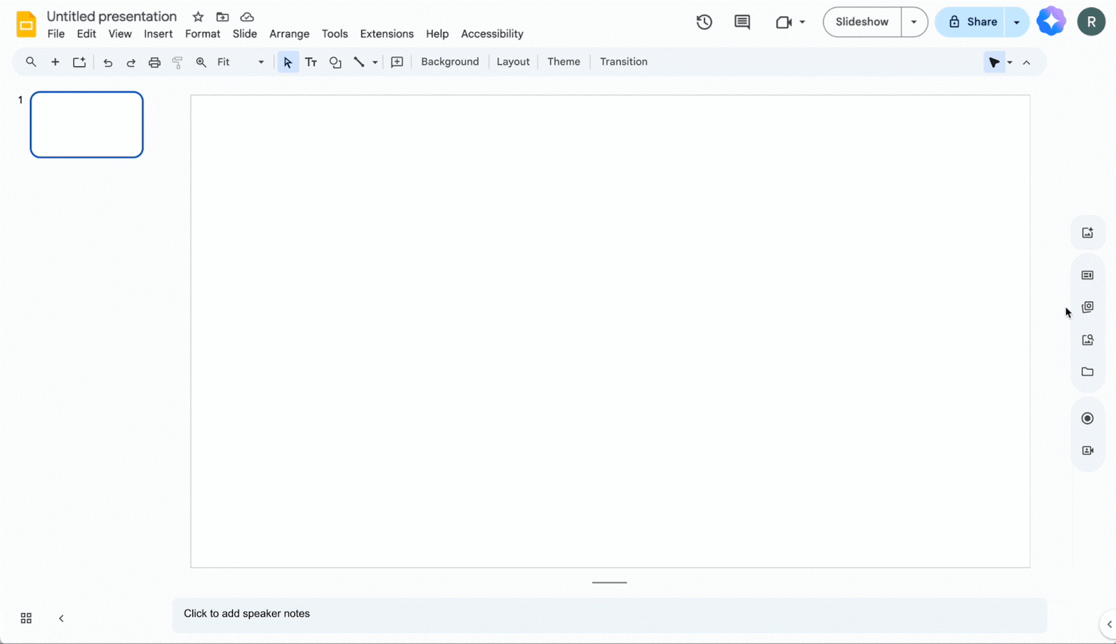 Google's image of the new design sidebar in Google Slides, from Google's Workspace Updates announcement of March 2025