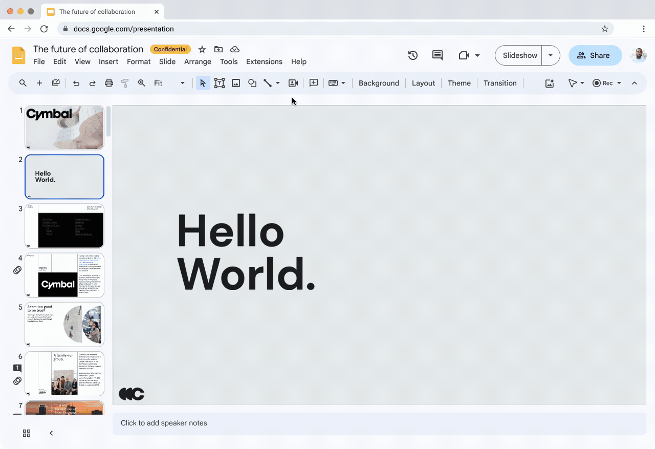Google's image of speaker spotlight in Google Slides, from Google's Workspace Updates announcement of February 2024