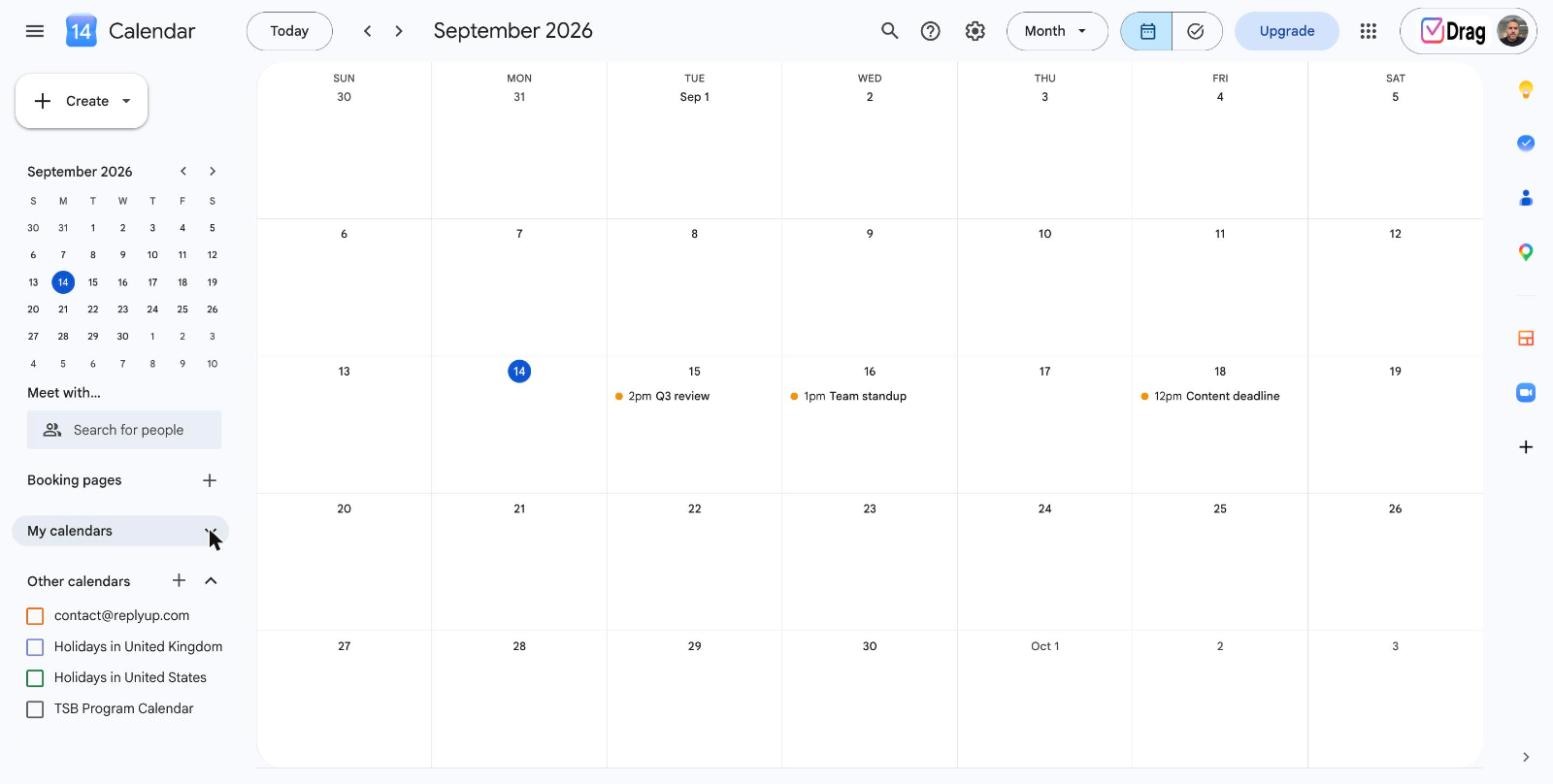 Google Calendar month view