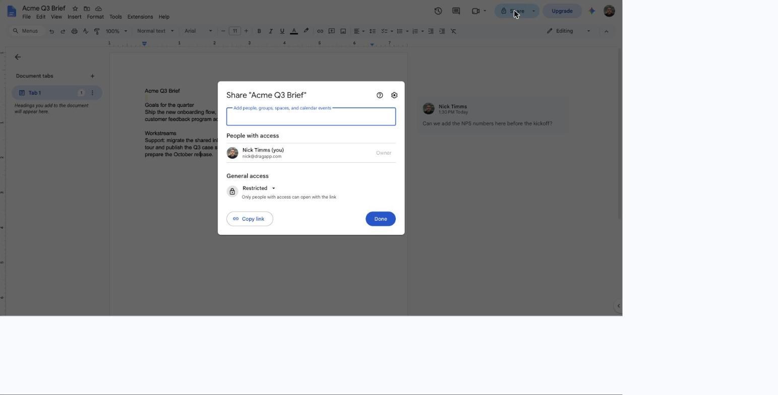 Google Docs - sharing