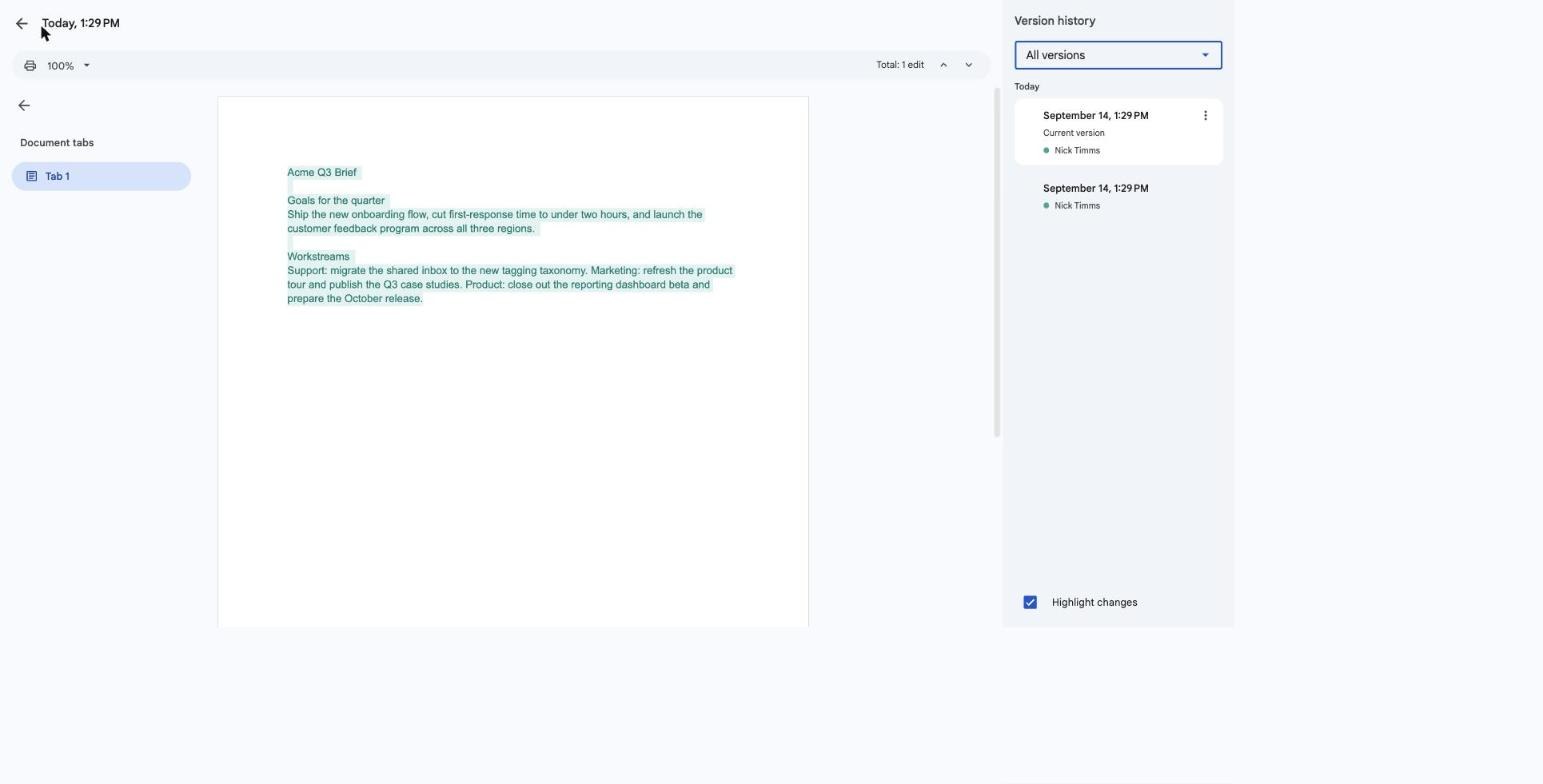 version history docs