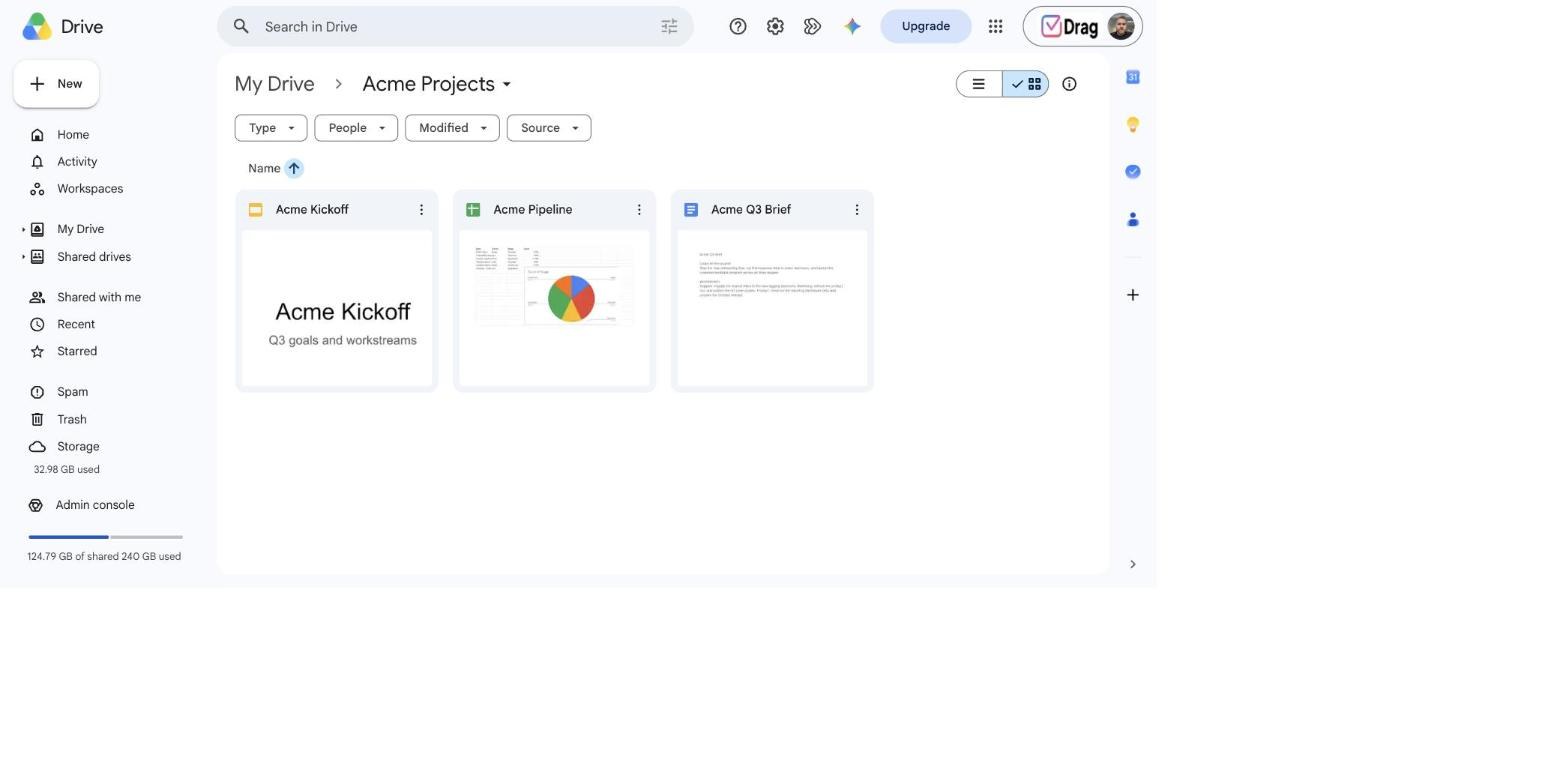 A shared project folder in Google Drive