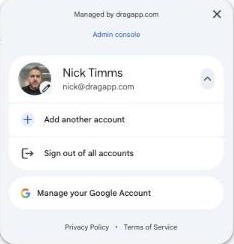 Google account switcher panel with the Add another account option