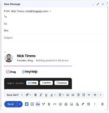 A Gmail compose window with the To, Cc and Bcc fields expanded