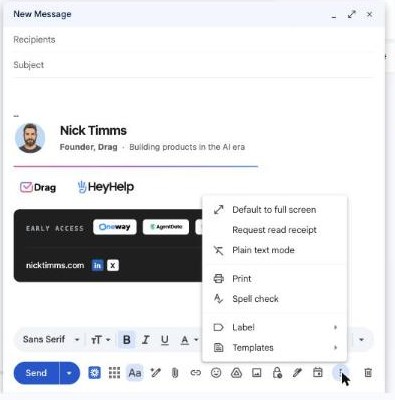 The compose More options menu with Request read receipt