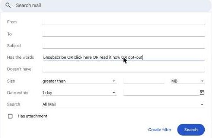 Gmail filter with OR operators in the Has the words field