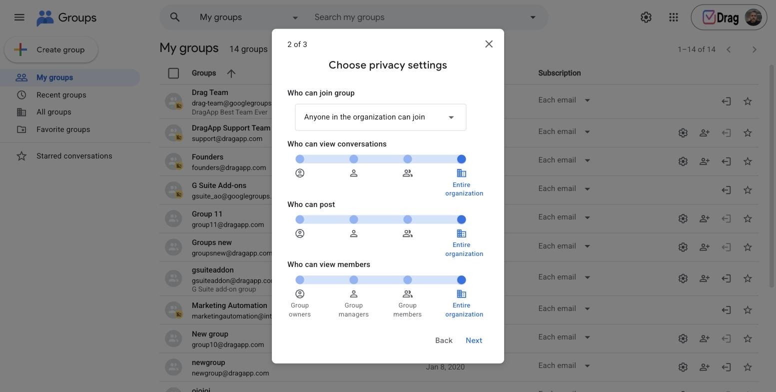 Google Groups privacy settings: who can view conversations, post and view members