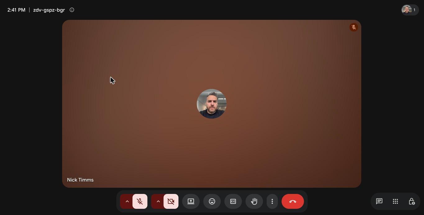Inside a Google Meet call with the bottom control bar