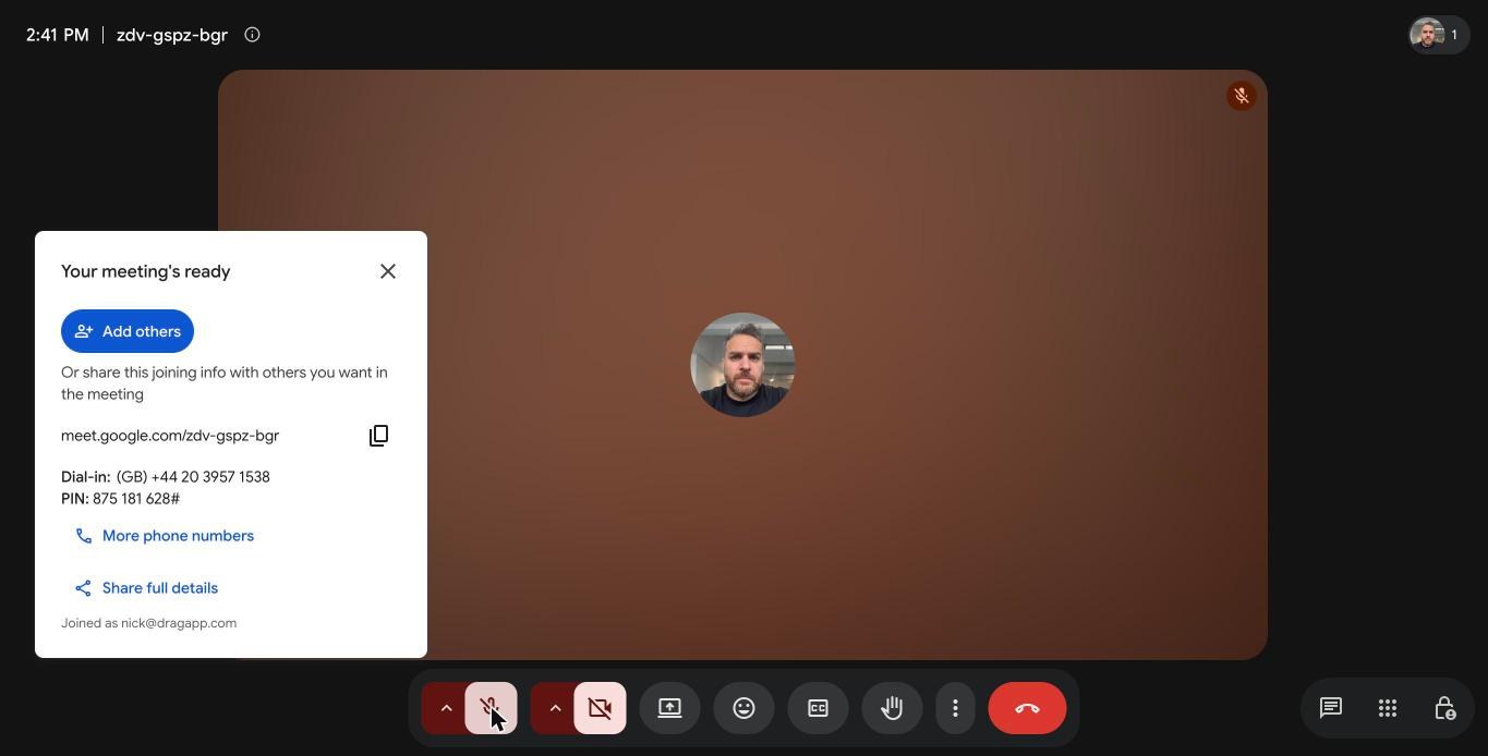 The meeting-ready popup with joining info and the Add others button