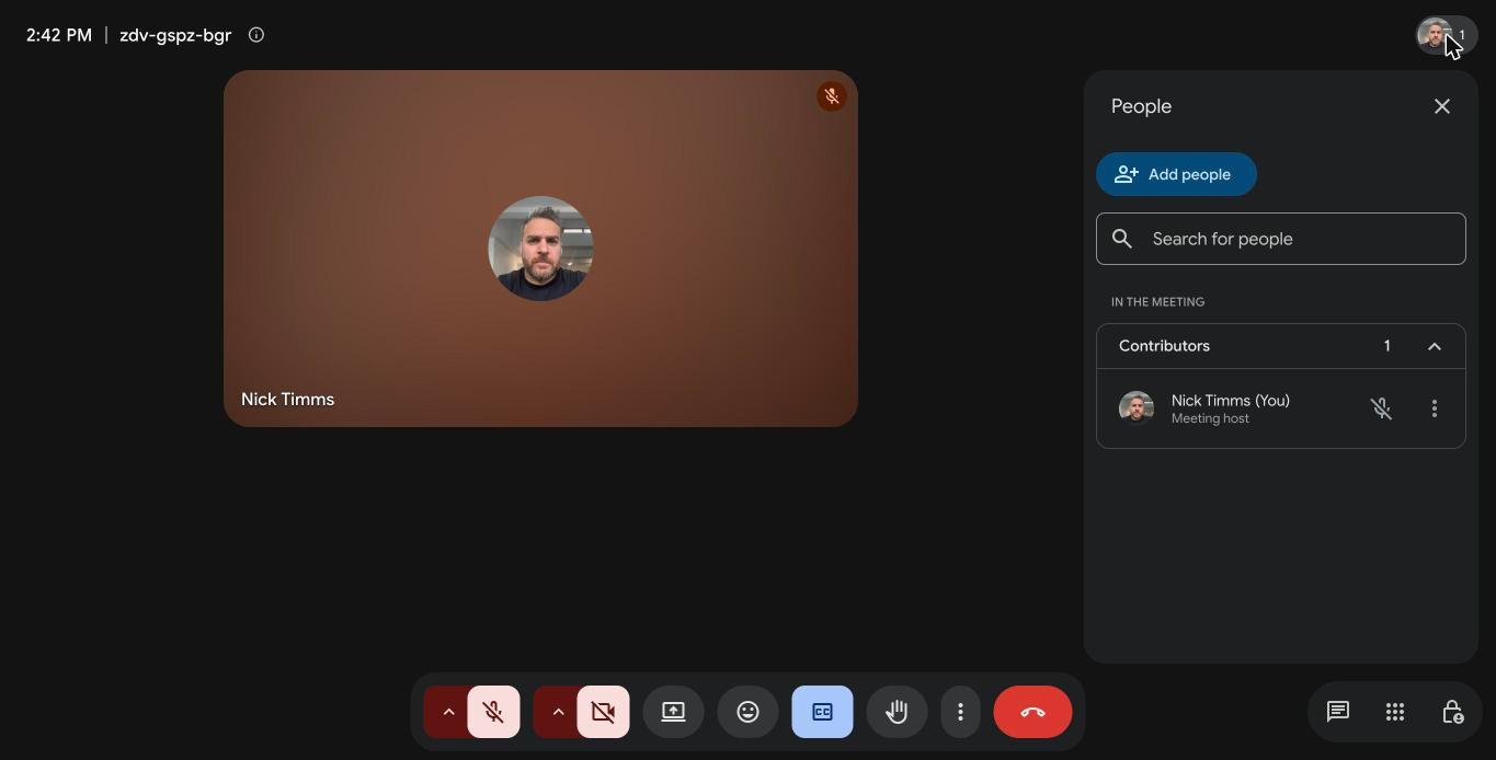 The People panel in a Google Meet call with the Add people button