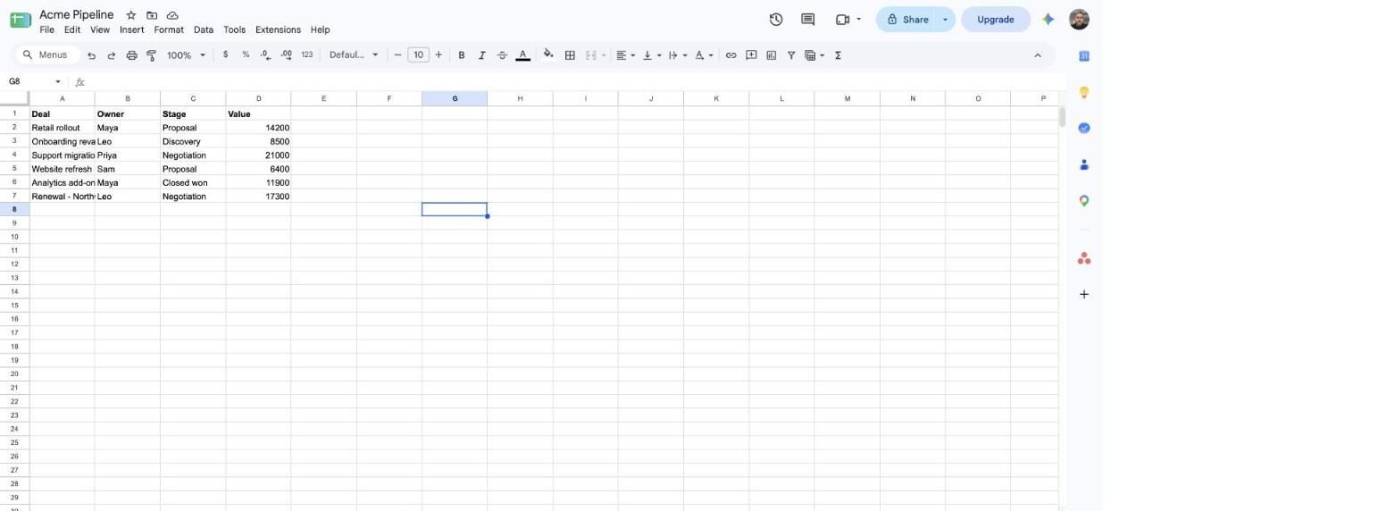 google sheets
