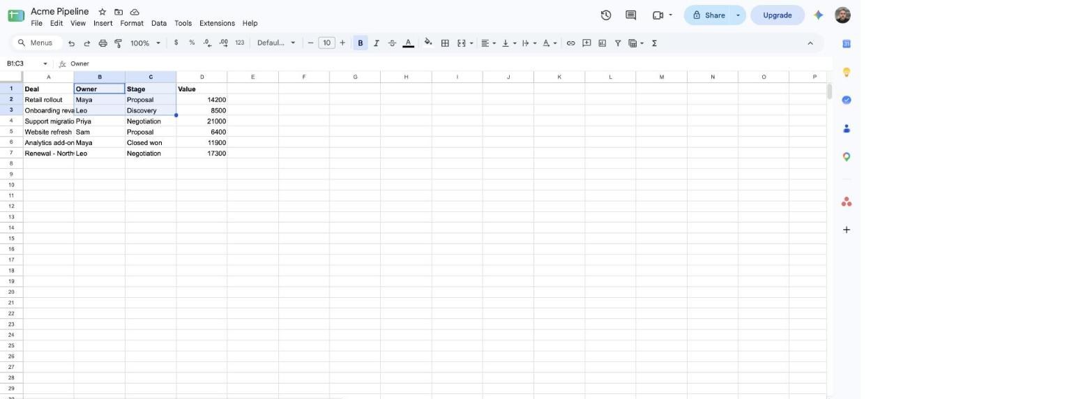 range spreadsheets